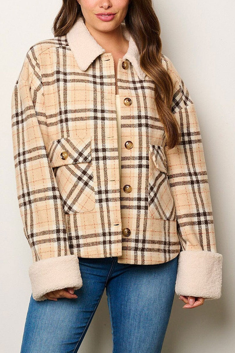 Women's Plaid Sherpa Accent Button Down Jacket Size Large