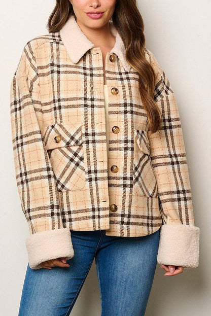 Women's Plaid Sherpa Accent Button Down Jacket Size Medium