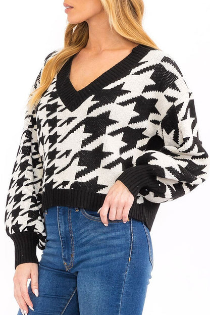 Women's Long Sleeve V-Neck Color Block Pullover Sweater Large