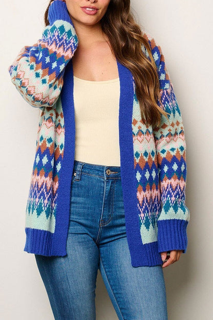 Women's Multi Color Knit Long Sleeve Open Front Cardigan Size Large