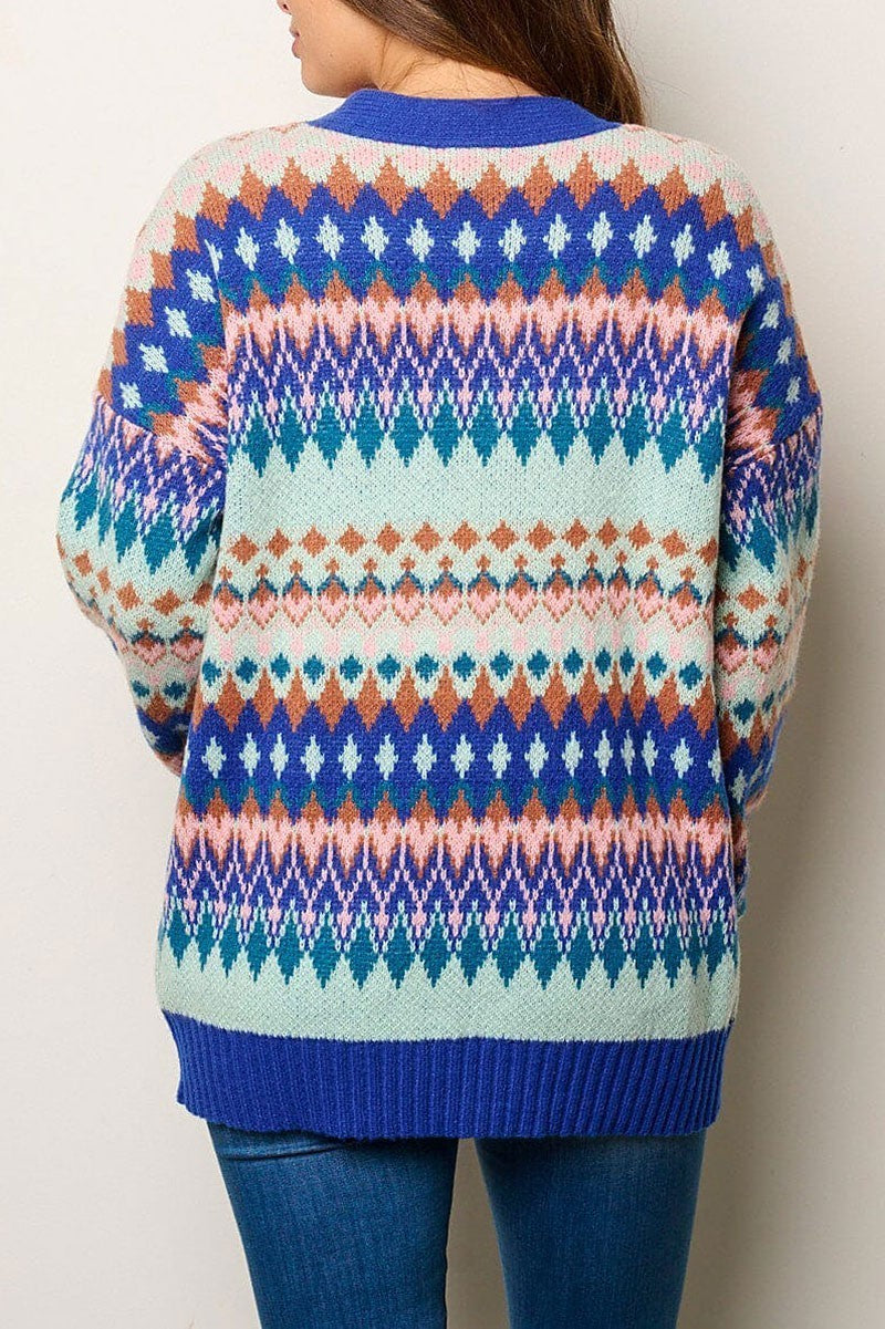 Women's Multi Color Knit Long Sleeve Open Front Cardigan Size Large