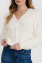 Women's Solid Long Sleeve Fuzzy Botton Down Sweater Small