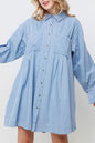 Women's Solid Long Sleeve Pocket Detail Button Down Shirt Dress Size Medium